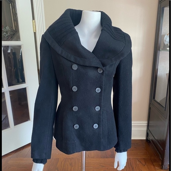 Zara Wool Double Breasted Black Jacket with Shawl Collar Size Small - Picture 1 of 9